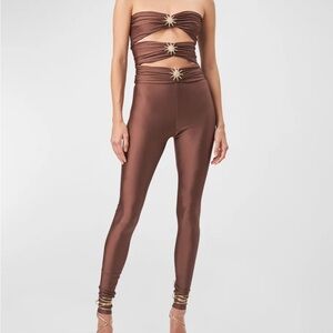 Ronny Kobo Collection Brown Catsuit Strapless Cutout